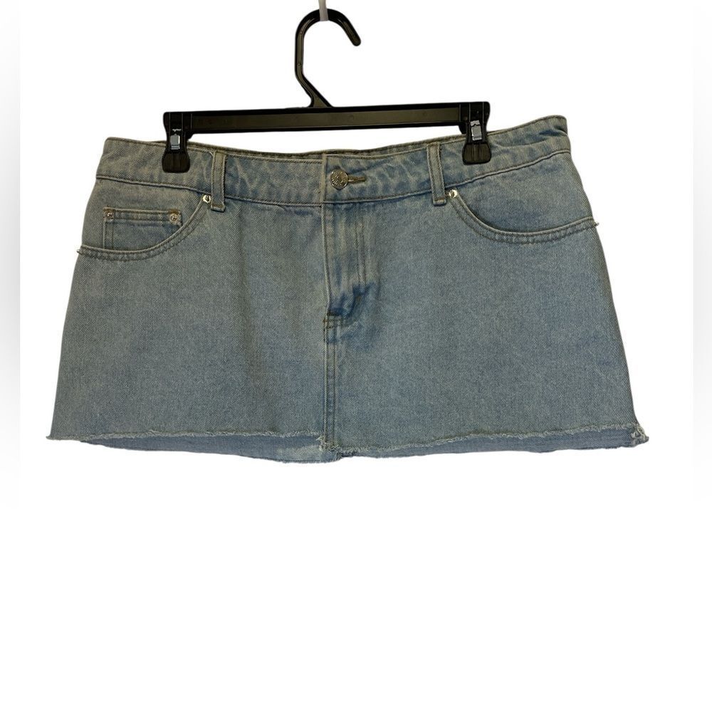 Edikted Light Wash Denim Raw hem Mini Skirt size L